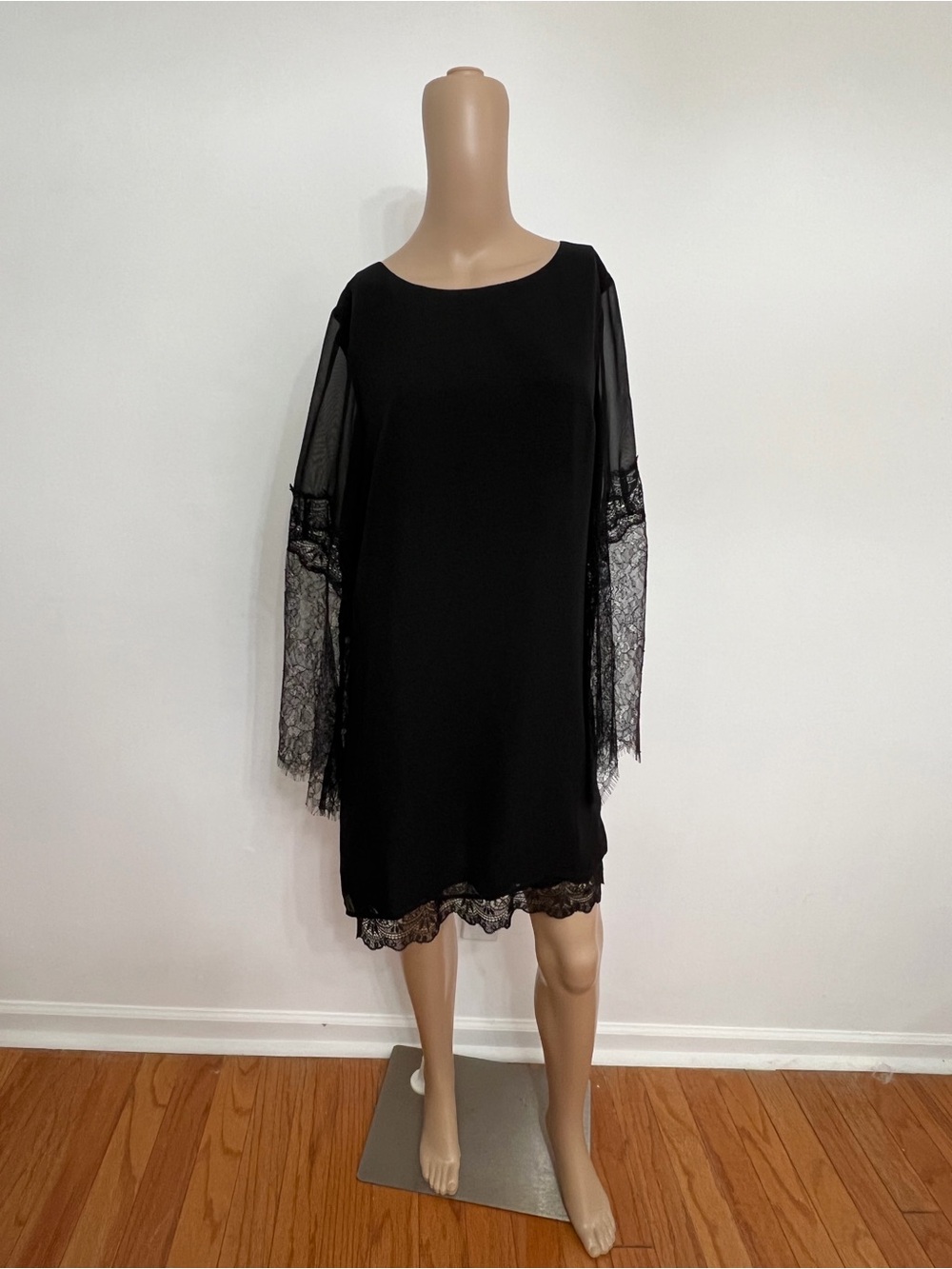 Marciano Black Lace-Sleeve Shift Dress